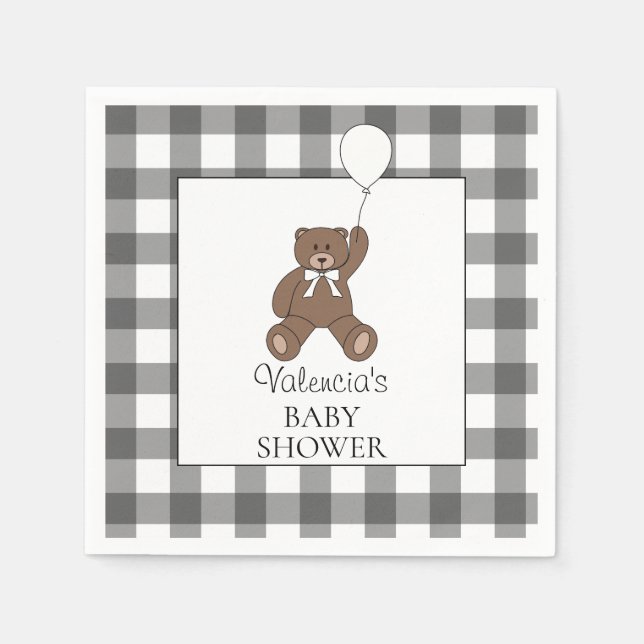 Guardanapo De Papel Black Buffalo Check Pattern Teddy Bear Baby Shower (Frente)