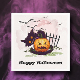 Guardanapo De Papel Black Cat e Jack o' Lanterna Halloween