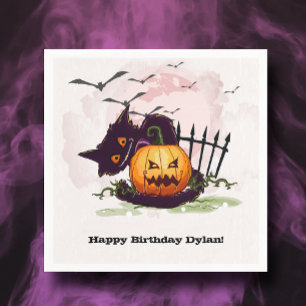 Guardanapo De Papel Black Cat e Jack o' Lanterna Halloween