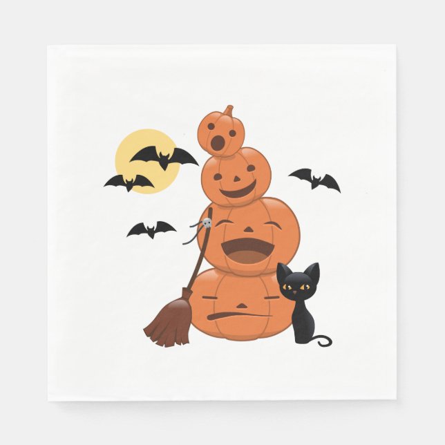 Guardanapo De Papel Black Cat e Pumpkins do Halloween (Frente)