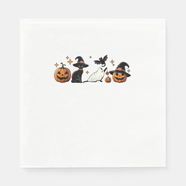 Guardanapo De Papel Black Cat Halloween Pumpkin Boo Ghost Witch Spooky (Frente)