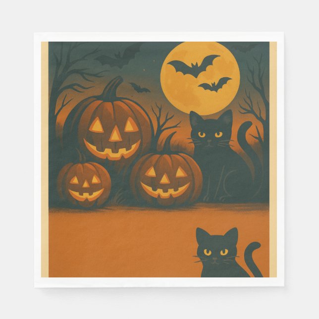 Guardanapo De Papel Black Cat & Pumpkin Napkins (Frente)