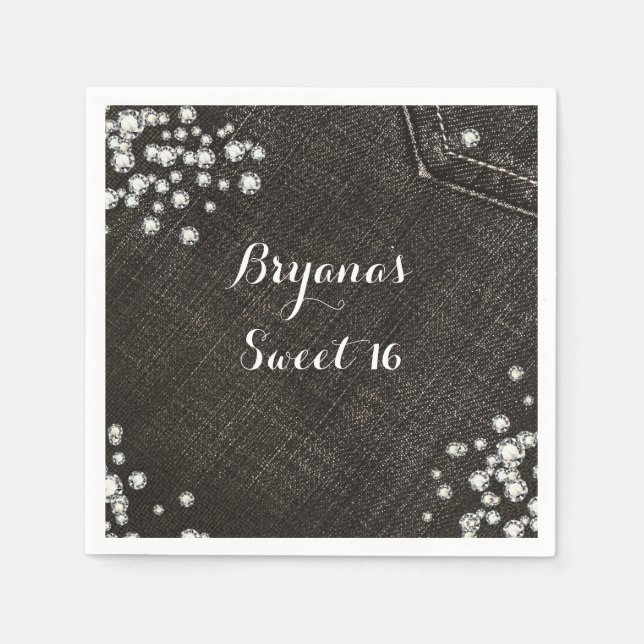 Guardanapo De Papel Black Denim & Diamouros Glam Crown Party (Frente)