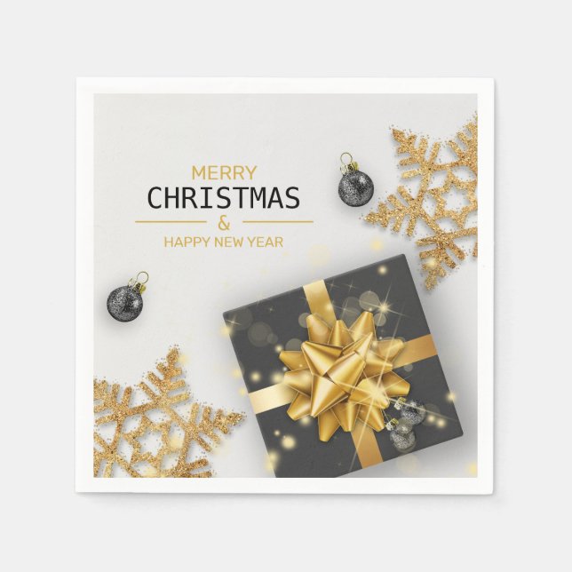 Guardanapo De Papel Black Gift Box Flocos de Natal Dourados Flocos de  (Frente)