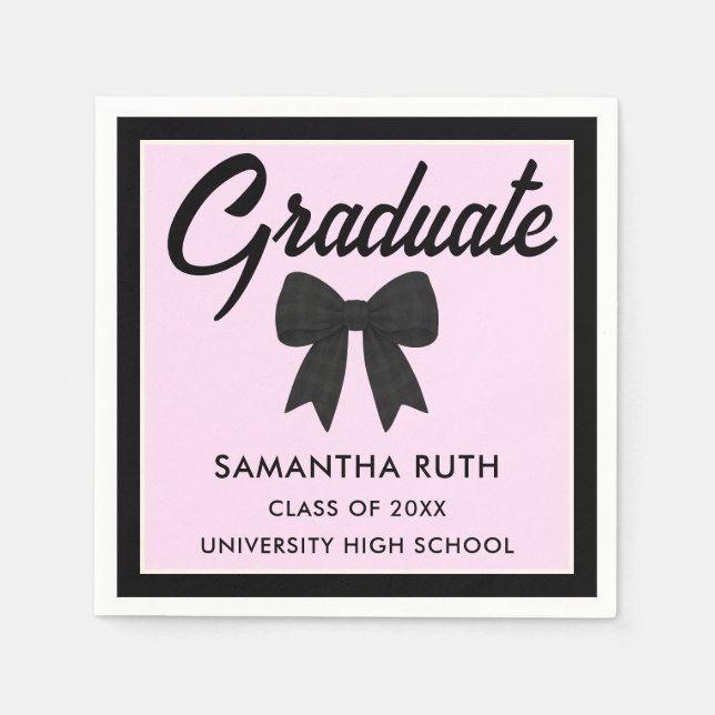 Guardanapo De Papel Black Gingham Bow Graduation Party (Frente)
