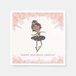Guardanapo De Papel Black Girl Ballerina em BlackDress Floral Birthday