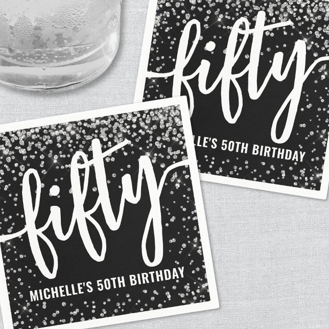 Guardanapo De Papel Black Glitter 50th Birthday (Black Glitter 50th Birthday Napkins )