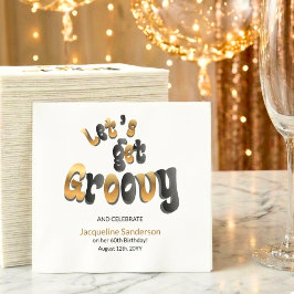 Guardanapo De Papel Black Gold Retro Let's Get Groovy 60th Birthday