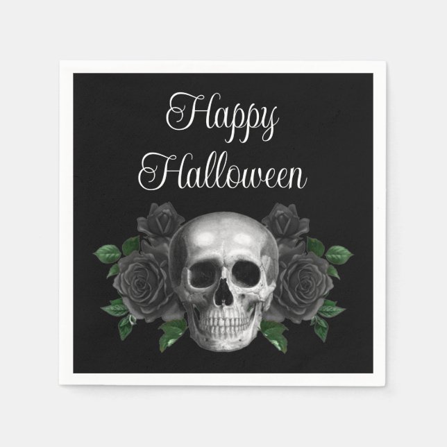 Guardanapo De Papel Black Gothic Black Floral Skull Halloween (Frente)