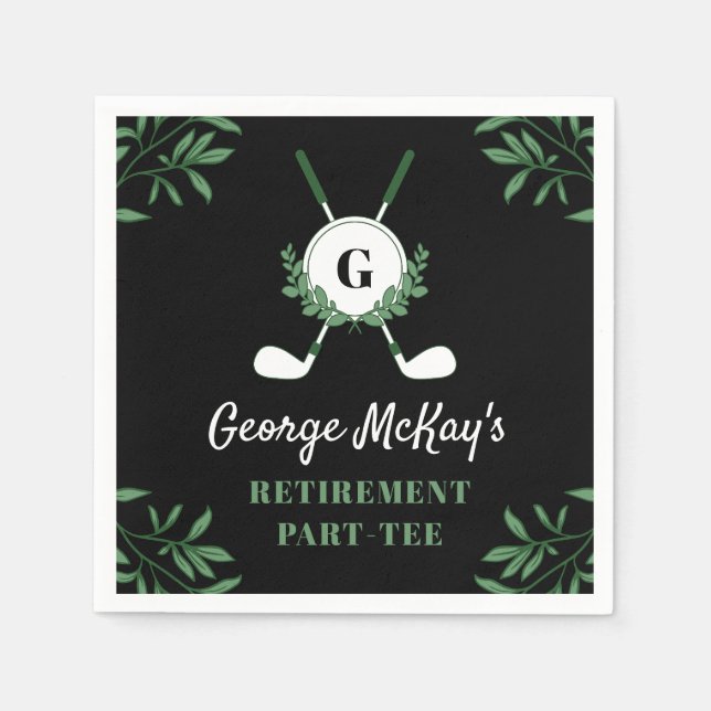 Guardanapo De Papel Black Greenery Golf Themed Retirement Party (Frente)