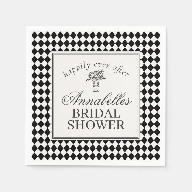 Guardanapo De Papel Black Harlequin Checkered Bridal Shower (Frente)