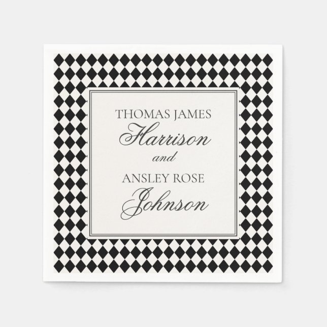 Guardanapo De Papel Black Harlequin Checkered Wedding (Frente)