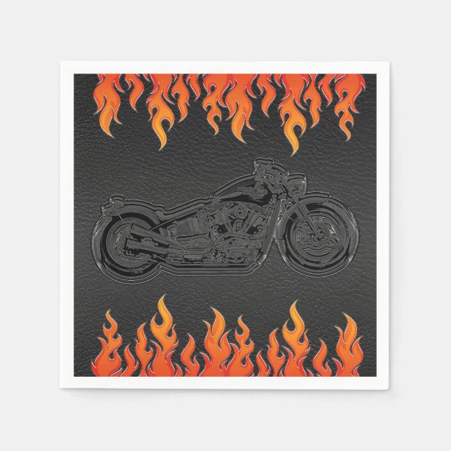 Guardanapo De Papel Black Leather Orange Flames Motorcycle Bikers Part (Frente)