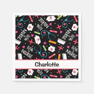 Guardanapo De Papel Black Love a Nurse Whimsy Art Personalised Party