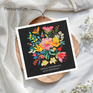 Guardanapo De Papel Black Mexicano Bright Floral Fiesta Birthday