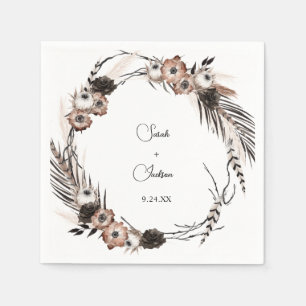 Guardanapo De Papel Black & Natural Floral Boho Name V2