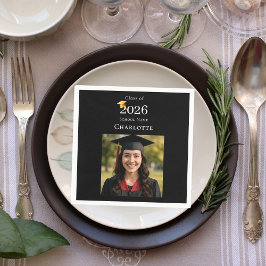 Guardanapo De Papel Black photo modern Graduation Party luncheon