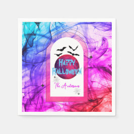 Guardanapo De Papel Black Purple Bats Spooky Modern Happy Halloween