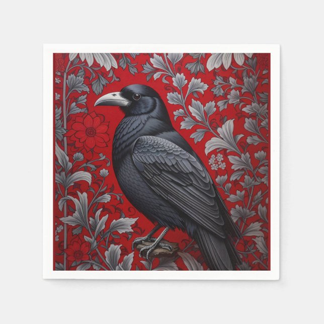 Guardanapo De Papel Black Raven Red Floral William Morris Inspired (Frente)