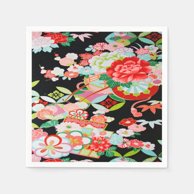 Guardanapo De Papel Black Red Japono - Papel Floral de Decoupage (Frente)