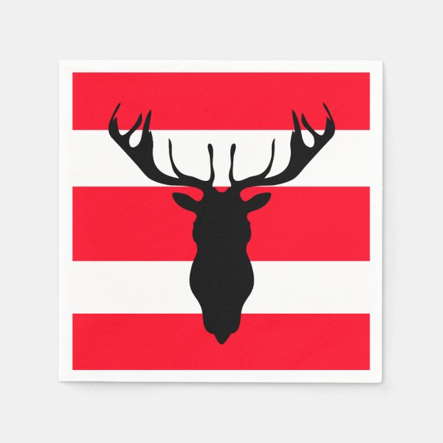 Guardanapo De Papel Black Reindeer Silhouette Red Strips (Frente)