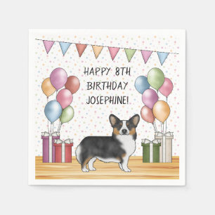 Guardanapo De Papel Black Tricolor Pembroke Welsh Corgi Feliz Aniversá