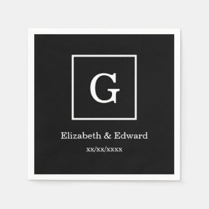 Guardanapo De Papel Black White Framed Initial Monogram