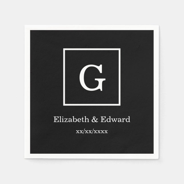 Guardanapo De Papel Black White Framed Initial Monogram (Frente)