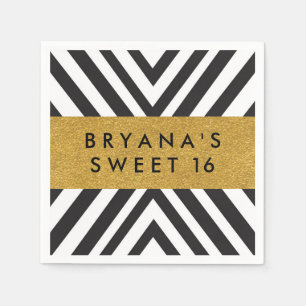 Guardanapo De Papel Black & White Geométrico Chic Dourado Napkins