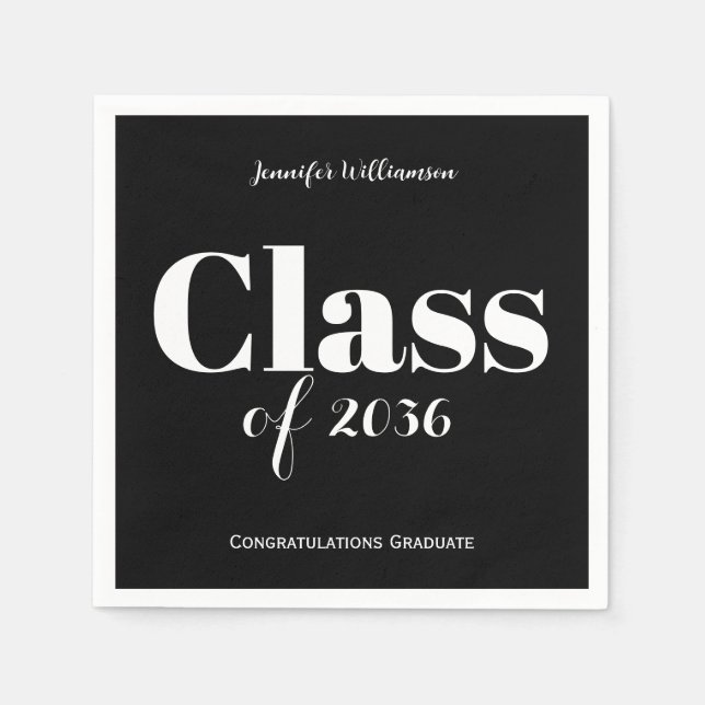 Guardanapo De Papel Black White Graduation Party Napkins Customizable (Frente)