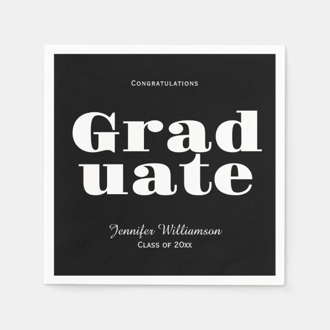 Guardanapo De Papel Black White Graduation Party Napkins Customizable (Frente)