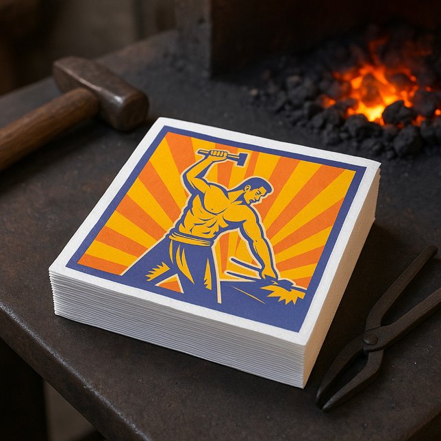 Guardanapo De Papel Blacksmith Hammering Retro Strongman Labor (Criador carregado)