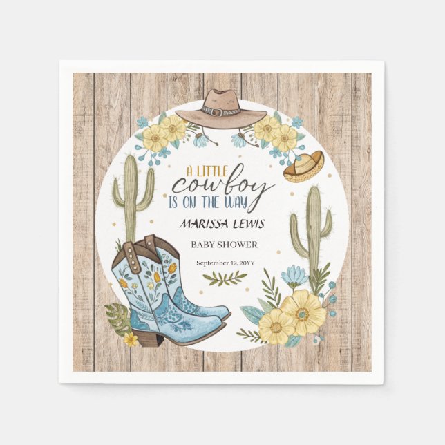 Guardanapo De Papel Bleu Yellow Western Bots era um cowboy de orçament (Frente)