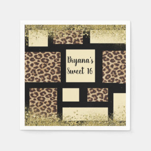 Guardanapo De Papel Bloco de Cor Creme Marfim Preto & Leopardo Chita