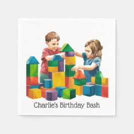Guardanapo De Papel Blocos de Edifício na Bacia de Aniversário