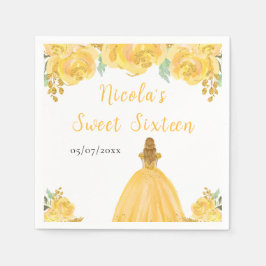 Guardanapo De Papel Blonde Hair Princess Gold Floral Sweet Sixteen 