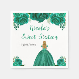 Guardanapo De Papel Blonde Hair Princess Green Floral Sweet Sixteen 