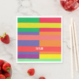 Guardanapo De Papel Bloqueio de cor Stripe Monograma Nome Arco-íris