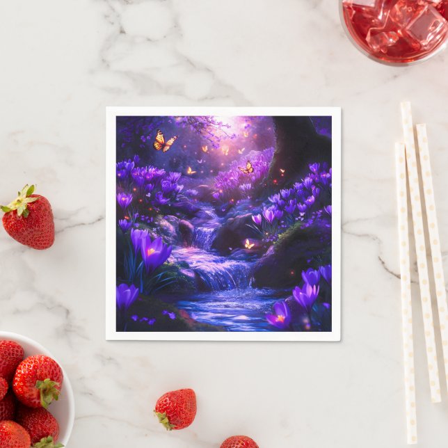 Guardanapo De Papel Blossomas em cascata da Lavanda da meia-noite (Insitu)