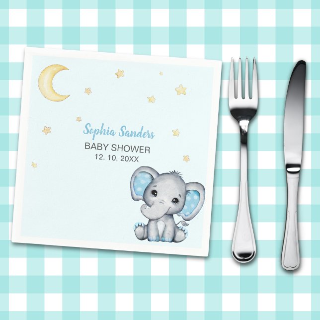 Guardanapo De Papel Blue and Gray Elephant Baby Shower  (Criador carregado)