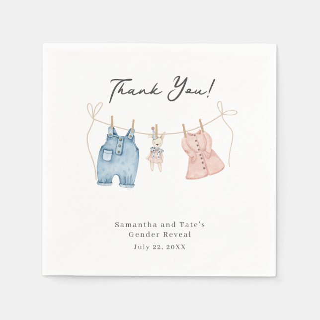 Guardanapo De Papel Blue and Pink Watercolor Gender Reveal  (Frente)