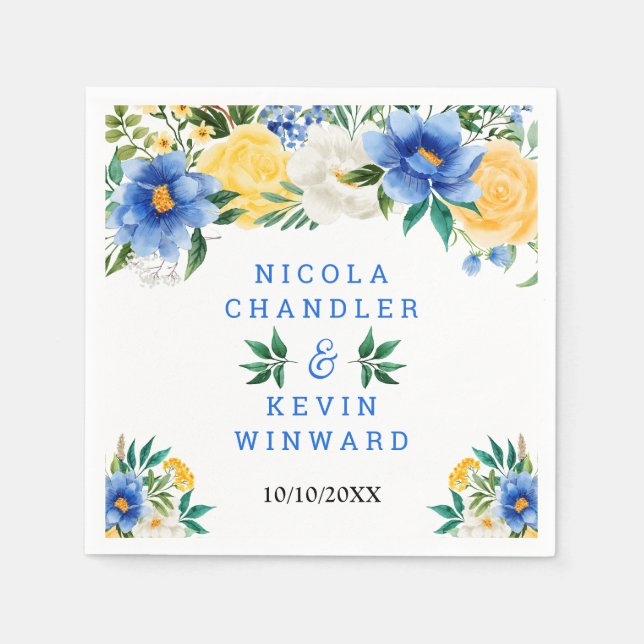 Guardanapo De Papel Blue and Yellow Floral Wedding (Frente)
