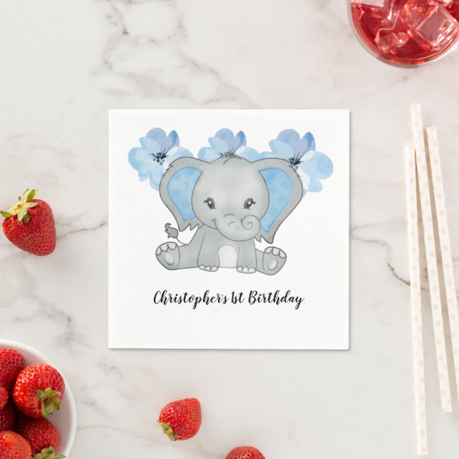 Guardanapo De Papel Blue Baby Boy Elephant Flowday (Insitu)
