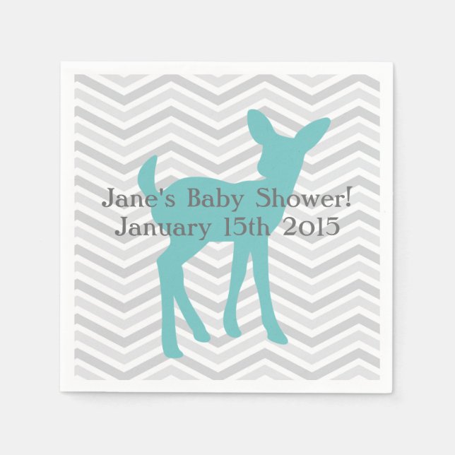 Guardanapo De Papel Blue Baby Deer e Cinza Chevron Napkins (Frente)