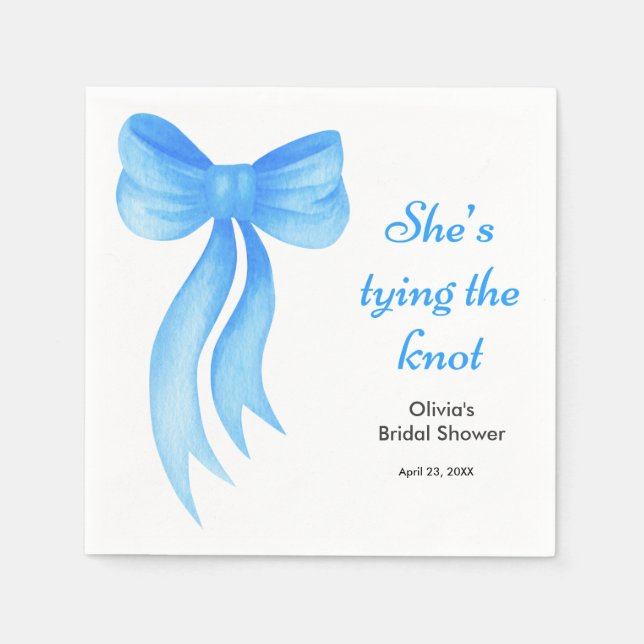 Guardanapo De Papel Blue Bow She's Tying the Knot Bridal Shower  (Frente)