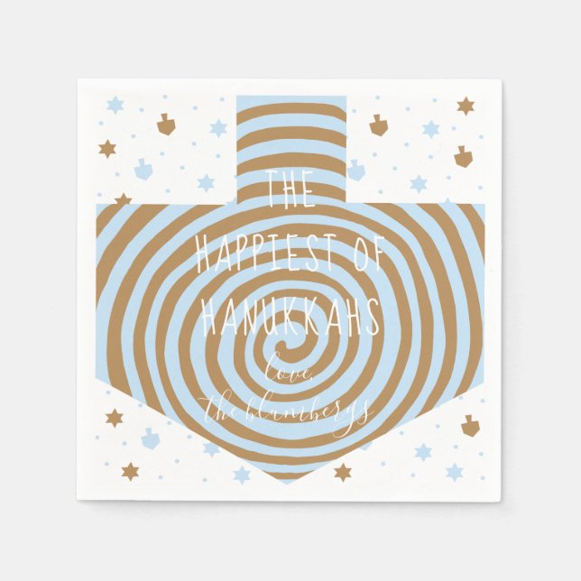 Guardanapo De Papel Blue Brown Hanukkah Swirl Dreidel (Frente)