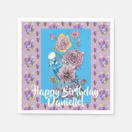 Guardanapo De Papel Blue Budget Watercolor floral Girls Paper Napkins