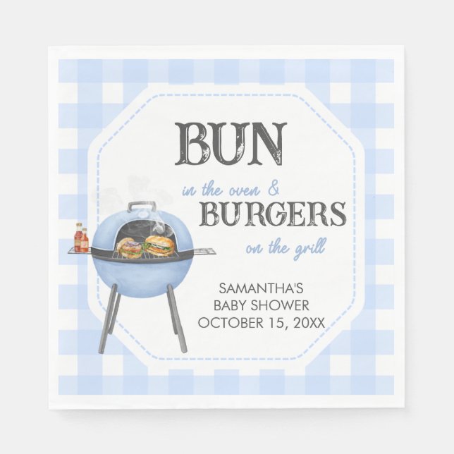 Guardanapo De Papel Blue Burger BBQ Baby Shower (Frente)