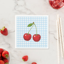 Guardanapo De Papel Blue Checked Paper Plates with Cherries for Summer