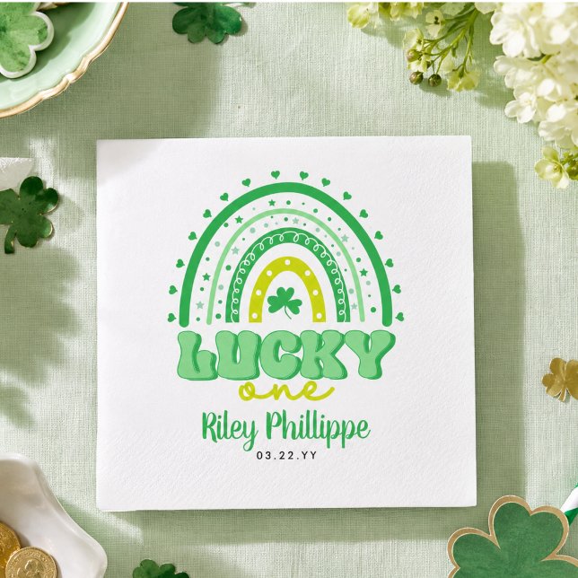 Guardanapo De Papel Blue Clover & Rainbow Lucky One Primeiro Aniversár (Blue Clover & Rainbow Lucky One First Birthday Napkins)